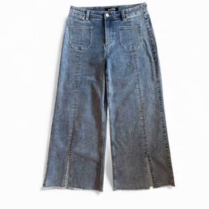 Joseph Ribkoff Cropped Denim Straight Leg Wide Jeans with Shiny Embellishments